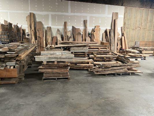 Kiln dried live edge wood slabs just waiting to be made into furniture. Such potential!