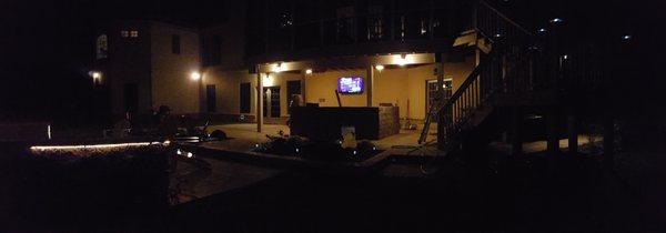 Fan, Lighting, multi-zone audio, and Video for indoor and outdoor with automated control. Nighttime in Frederick MD