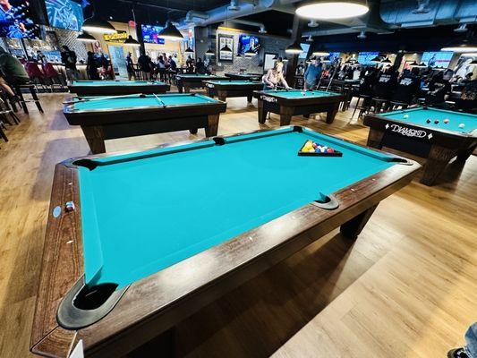 Lots of well maintained pool tables