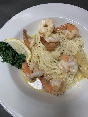 Shrimp Scampi over angel hair pasta