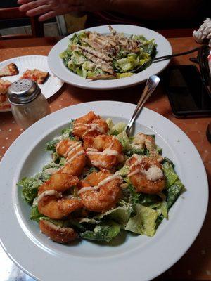 Fried shrimp and chicken ceaser salad