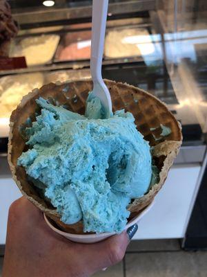 Cotton candy ice cream and waffle cone