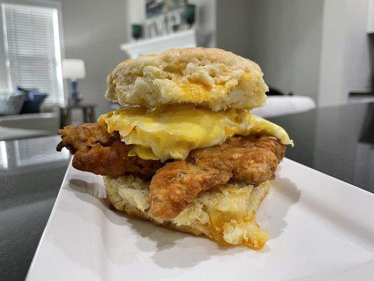 Chicken, egg and cheese biscuit