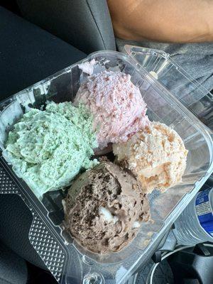 Mint, Rocky road, Strawberry and Peach