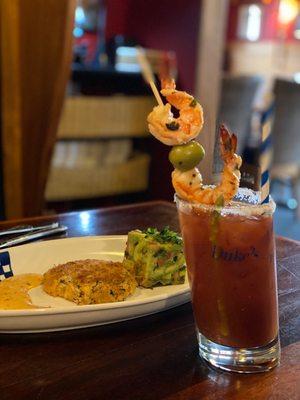 Crab cake and Bloody Mary