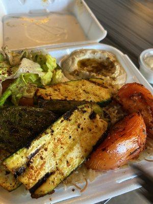 Veggie Plate- Hummus Rice Pilaf Grilled Veggies Garlic Sauce Garden Salad