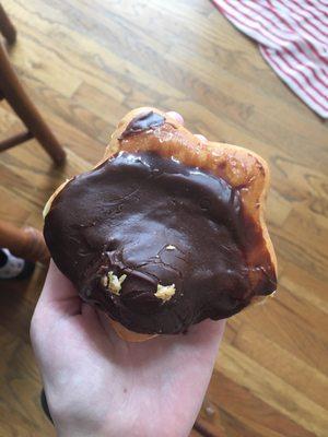 My Boston cream was put at the bottom of the bag. Seems they didn't let the donuts cool before icing them.