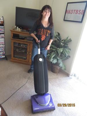 Enjoying my new purple Riccar vacuum that I got for my birthday!  :-)