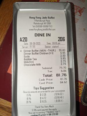 Receipt for inedible and mediocre food.