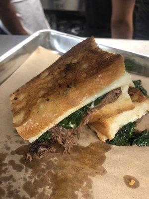 The steakhouse with steak, spinach, blue cheese spread, havarti, and cheddar