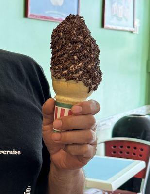 Chocolate custard with chocolate sprinkles