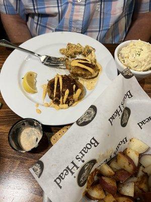 Crab cakes, potato salad (the photographer wasn't fast enough)