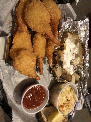 Fried shrimp and baked potato