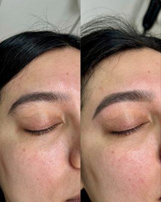 Before and after natural brow shaping