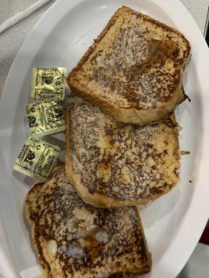 French Toast with caramel, cinnamon sugar, and maple syrup