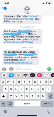 Text stating it could not be delivered to incorrect address on 12/26