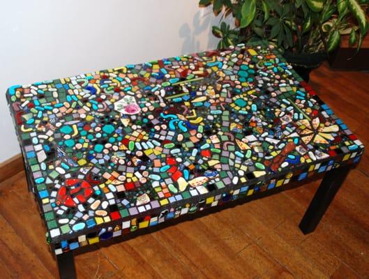 Mosaic Table to be raffled off on Leap Day, 2012 (tickets $1). Created by the community, this table is valued at $250.