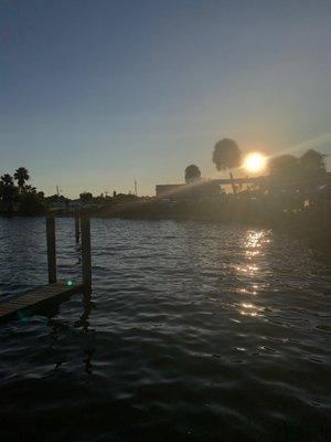 The view of the parking lot from the dock