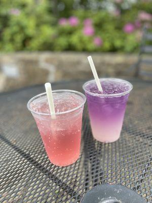 Cherry blossom drink and butterfly tea from Cafe 7