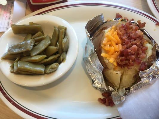 Green beans and loaded baked potato