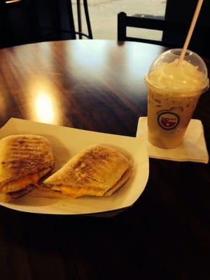 Delicious iced white chocolate mocha & bacon and egg panini with chipotle mayo.