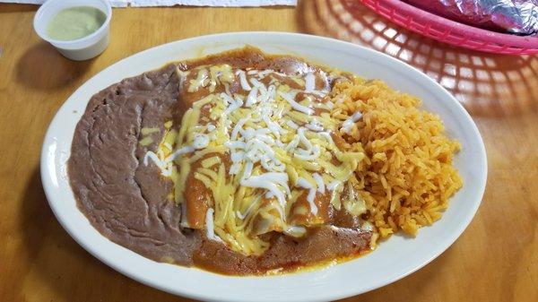 Beef enchilada plate.