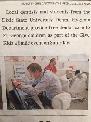 Dr. Ellis was featured in the Spectrum as one of the dentists providing free dental care as part of the "Give Kids a Smile" event.