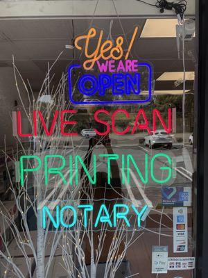 Fun Neon Signs!  LiveScan, Printing, Notary