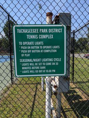 Rules of the tennis courts at Tuckaseegee Park, Charlotte