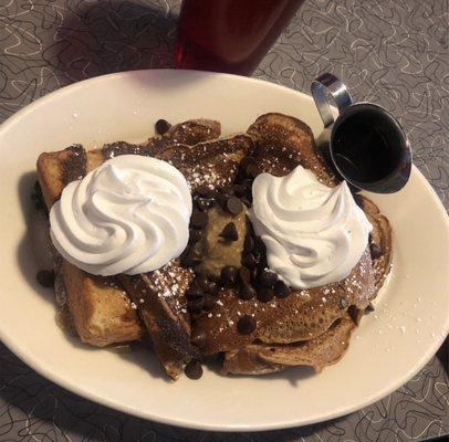 vegan french toast with chocolate chips and coconut whip