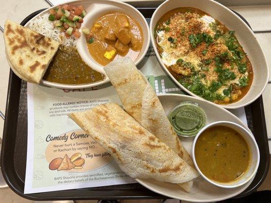 Left to right, Paneer Tikka, Samosa Chaat, Classic Dosa