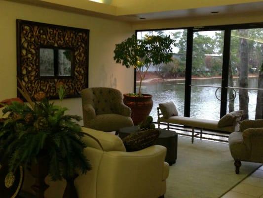 Enjoy a lake view in the waiting area.