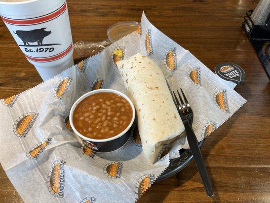 Bama Wrap, Beans, Sweet tea