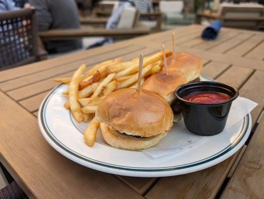 Wagyu Beef Sliders (meat, cheese, and bun only), with fries