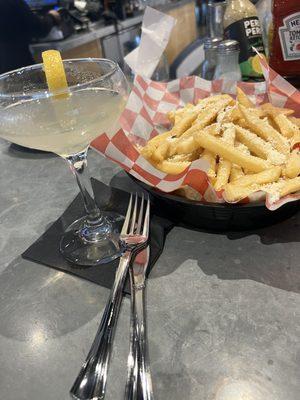 Lola parmesan fries. Five O'Clock Somewhere cocktail.