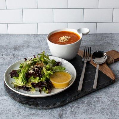 Lemon Parmesan Salad and Tomato Gouda Bisque