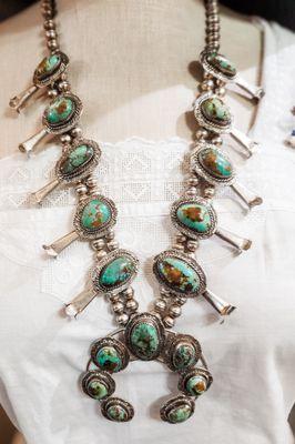 Vintage Navajo Squash Blossom sterling necklace.