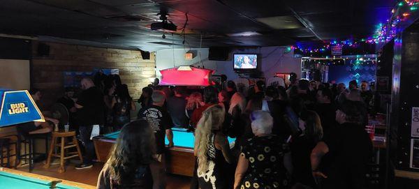 Pool tables and bar area