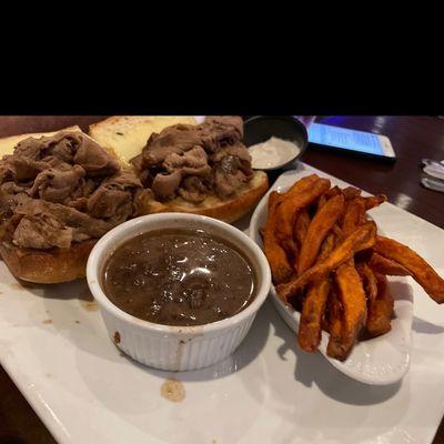 Roast beef and sweet potato fries