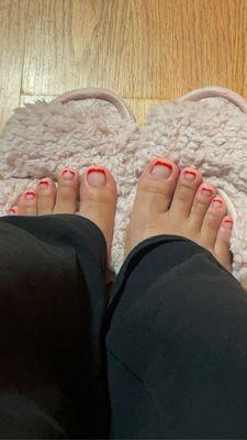 Red French tip pedicure