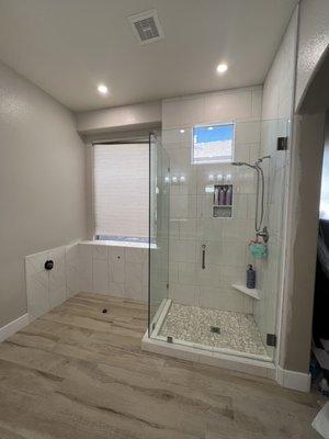 We love our brand new master shower doors, that measure up to 84" with matching brushed nickel hardware.