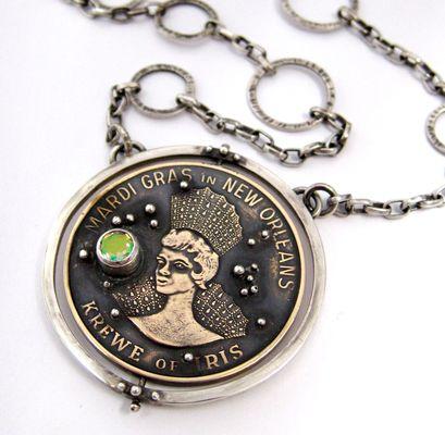 Vintage Mardi Gras Doubloon spinner necklace