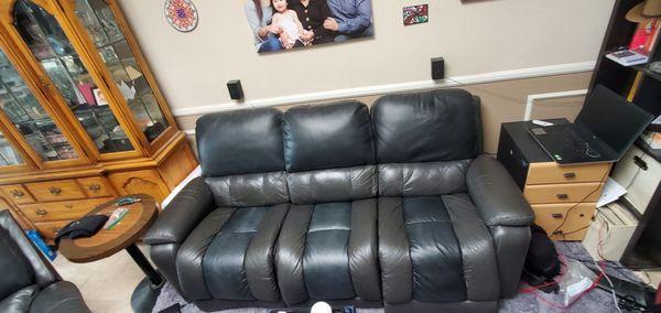 Leather reclining sofa.