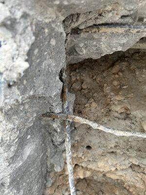 Water intrusion and rebar corrosion due to pool shell leak detected by Valleywide.