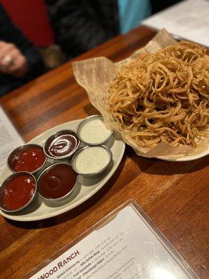 Famous Shredded Onions & Fries with sauces for 4