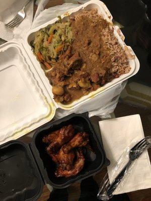 Curry goat and honey bbq wings