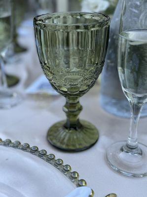 Green Goblet Wine Glass used for a wedding