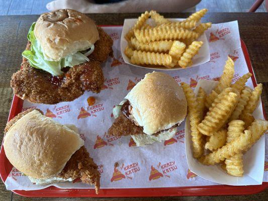 One sandwich, two sliders, and two small fries