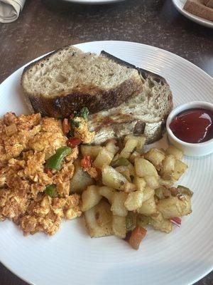 Chorizo scramble with a side of sourdough. The sourdough was amazing