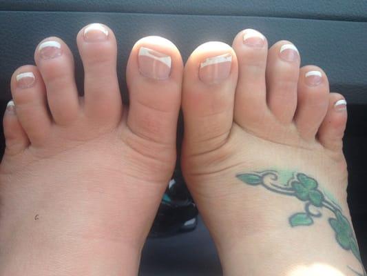 This is what a $50 pedicure looks like 2 days after receiving it at Secret Nails. Also French pedi is $5 more than plain polish.